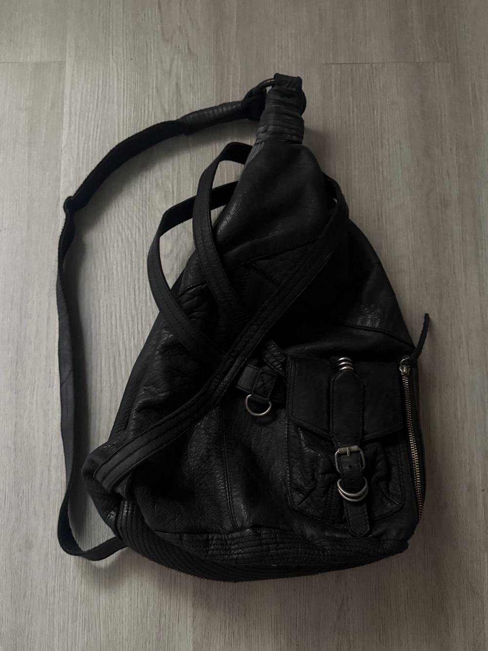 Free People Black Leather Sling Backpack